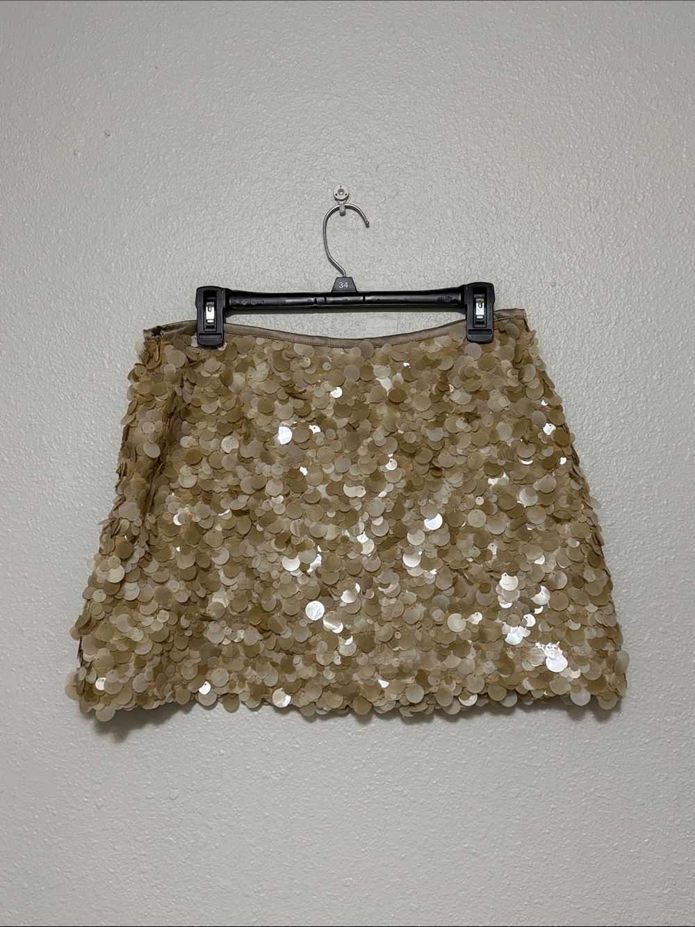 Beige Sequin Mini Skirt